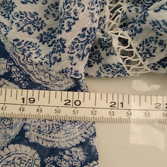 ALTAR'D STATE BOHO, COTTAGECORE, DENIM BLUE PAISLEY, LONG SLEEVE BLOUSE - Picture 6 of 9